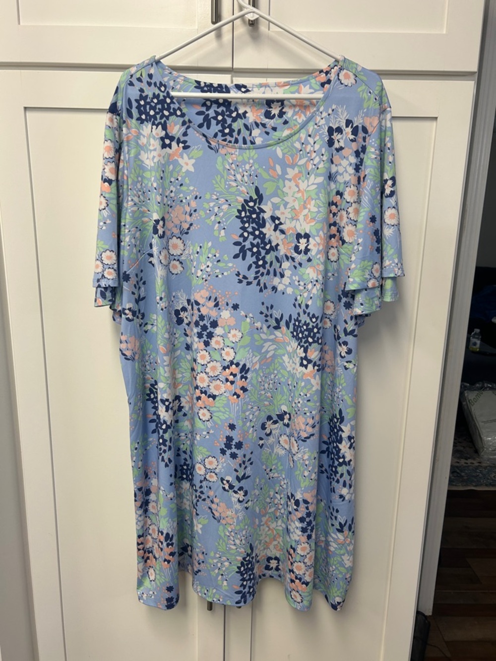 Floral Scoop Neck Women’s Dress in Light Blue